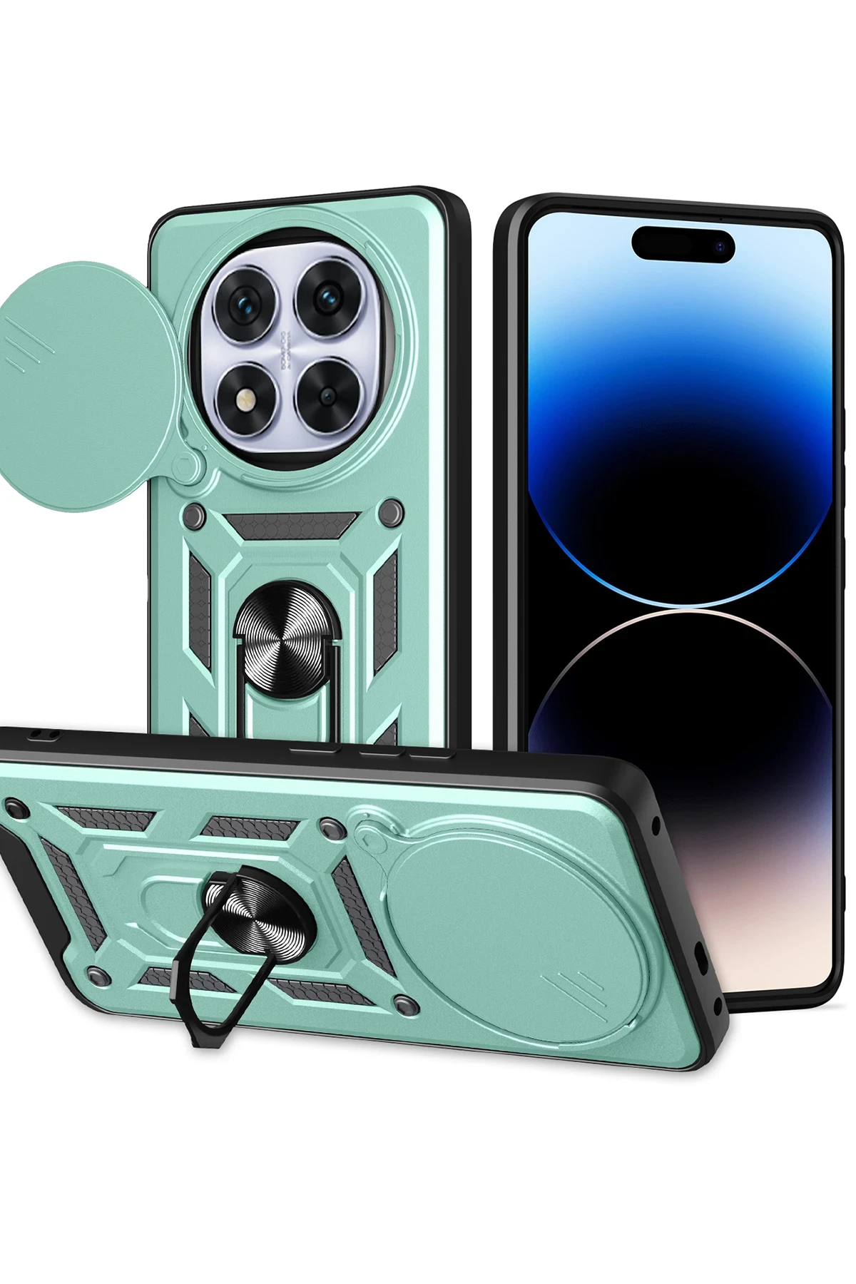 Newface Xiaomi Redmi Note 14 Pro Plus Kılıf Pars Lens Yüzüklü Silikon - Yeşil