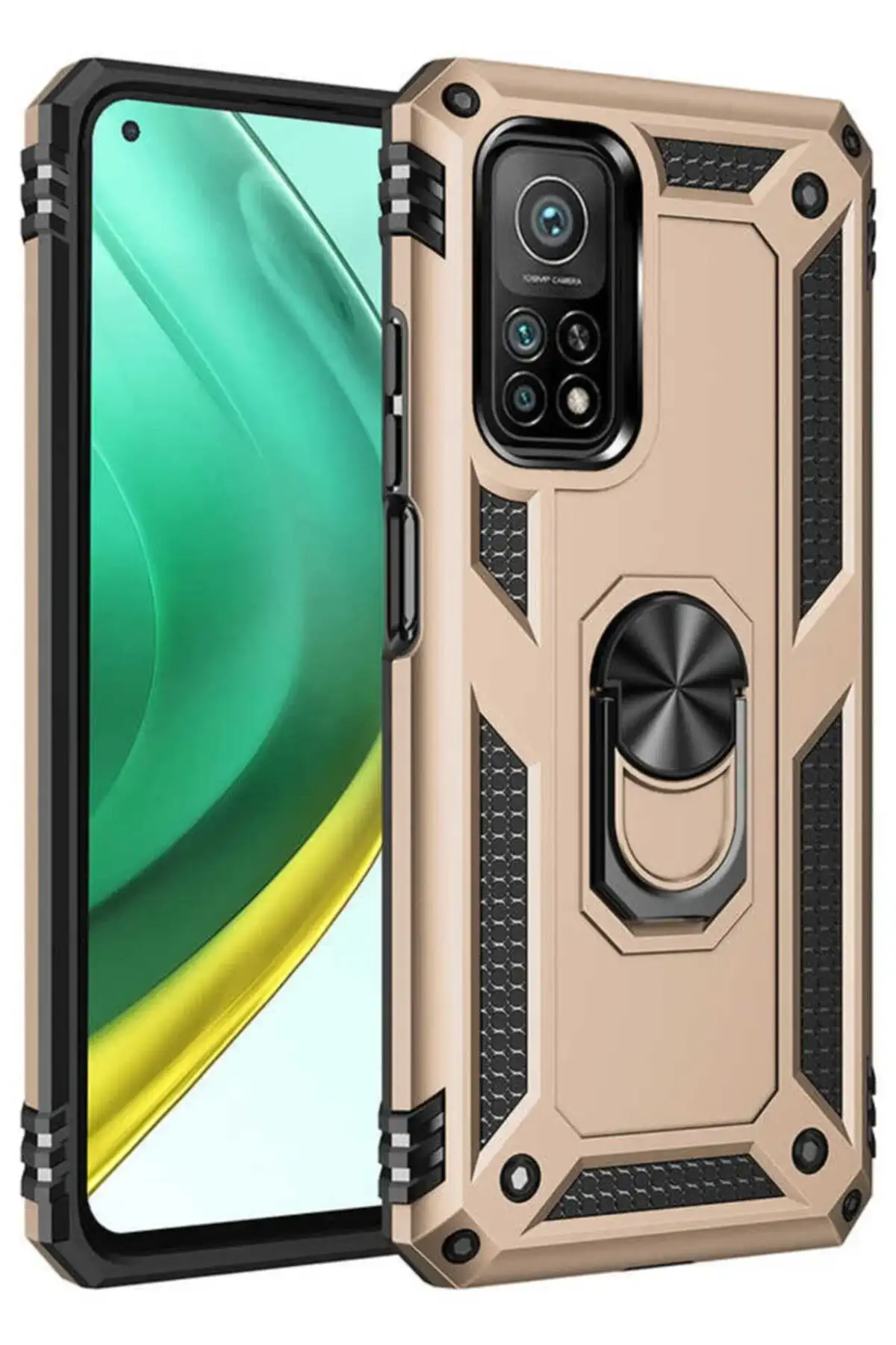 Newface Xiaomi Mi 10T Pro Kılıf Sofya Yüzüklü Silikon Kapak - Gold