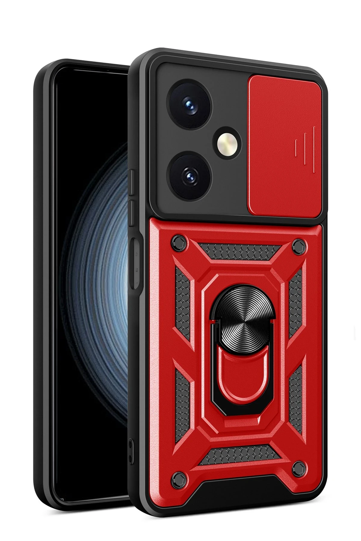 Newface Vivo Y27 Kılıf Pars Lens Yüzüklü Silikon - Kırmızı