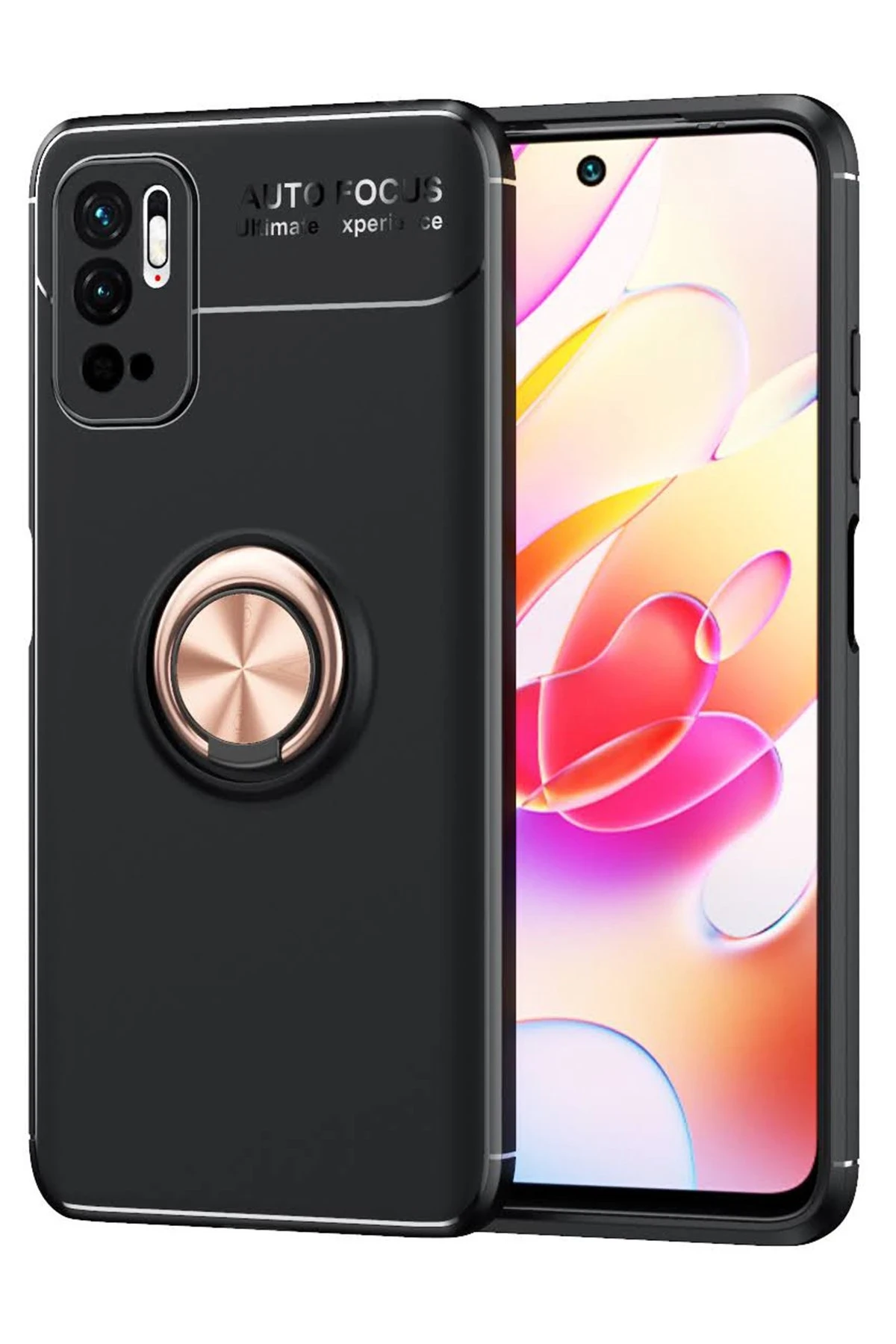 Newface Xiaomi Redmi Note 10 5G Kılıf Range Yüzüklü Silikon - Siyah-Gold