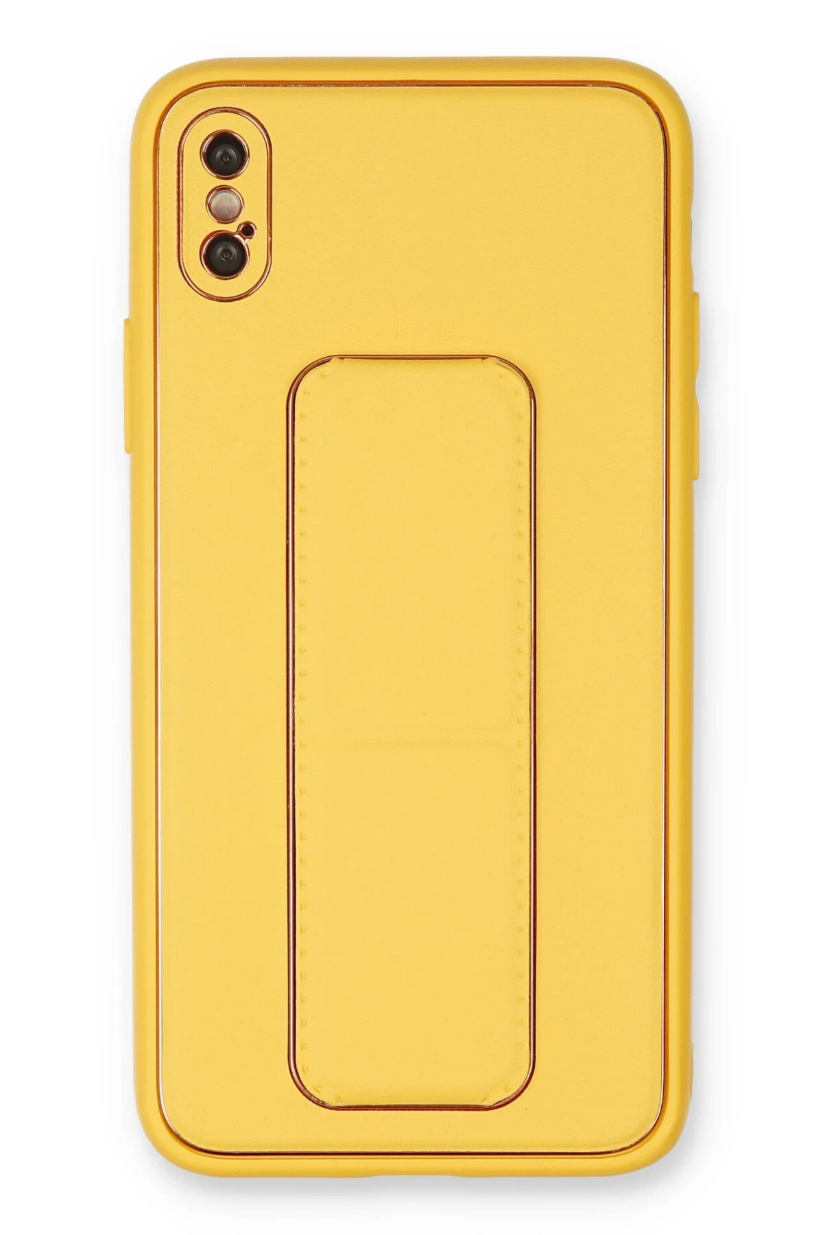 Newface iPhone XS Max Kılıf Coco Deri Standlı Kapak - Sarı
