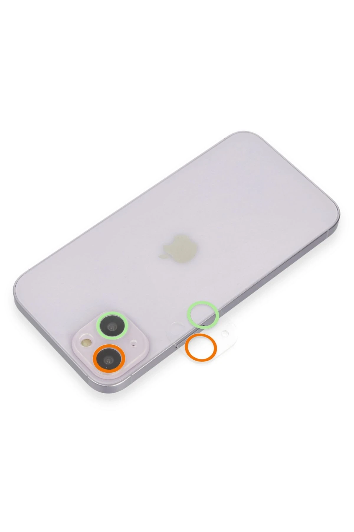 Newface iPhone 13 Renkli Kamera Lens Koruma Cam - Turuncu-Yeşil