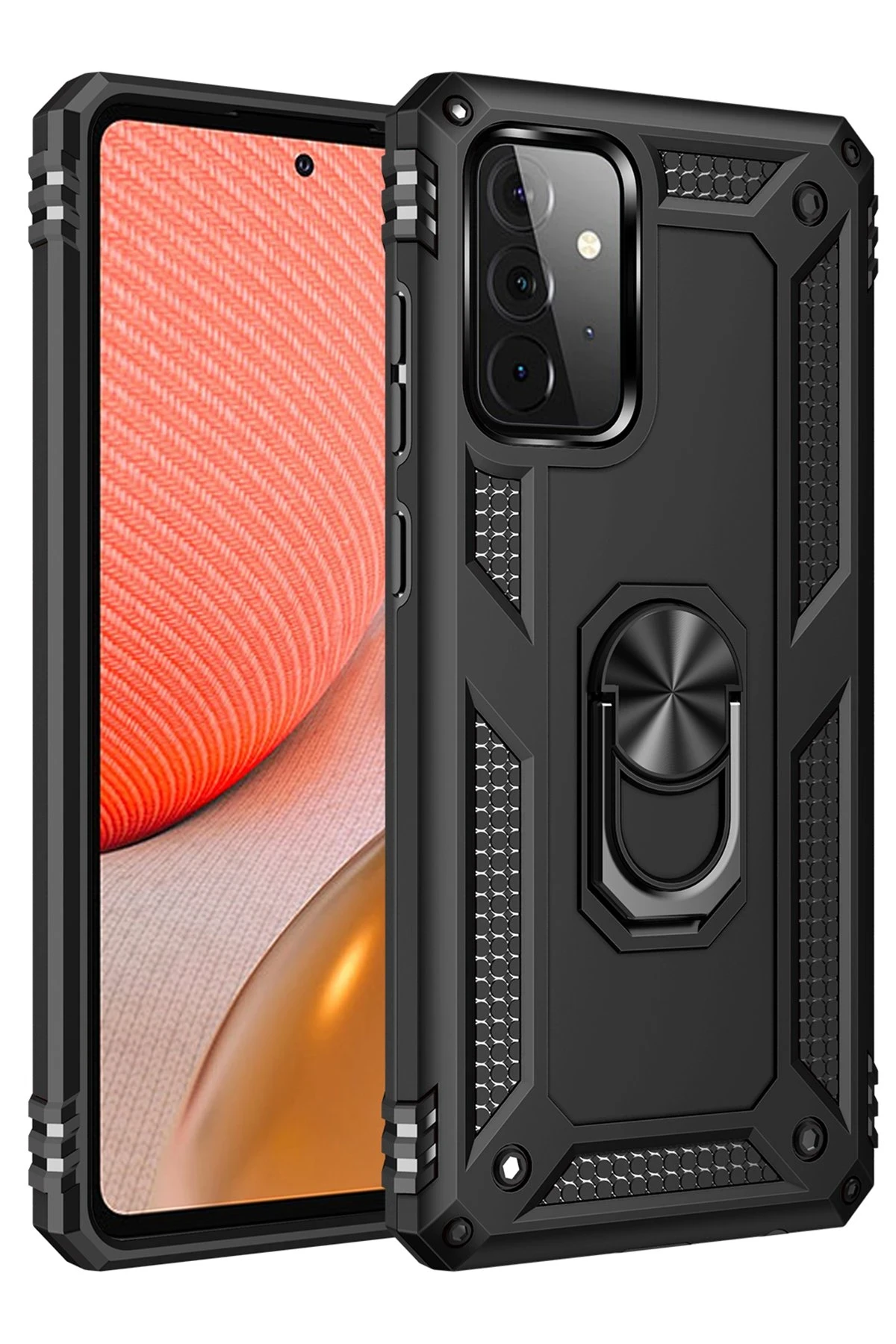 Newface Samsung Galaxy A72 Kılıf Sofya Yüzüklü Silikon Kapak - Siyah