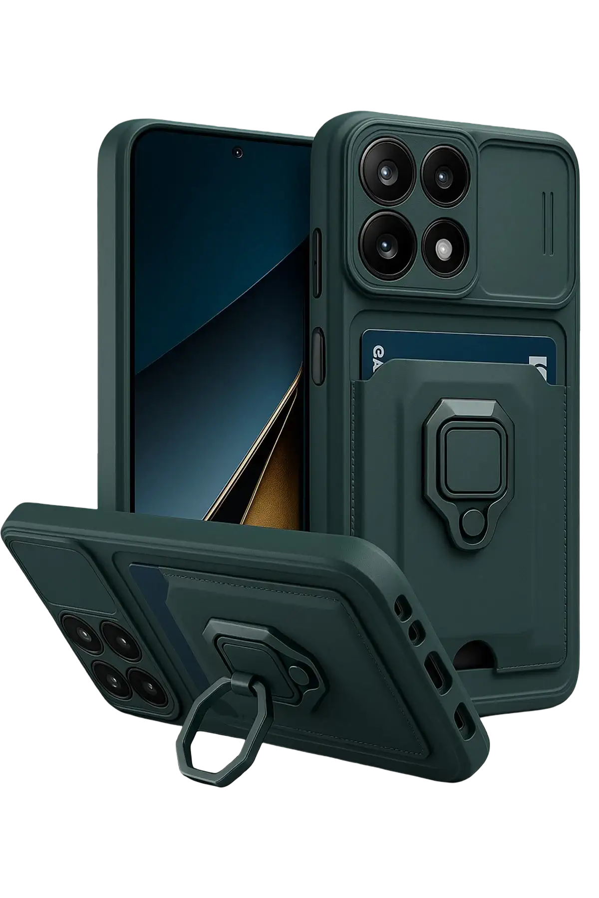 Newface Xiaomi Mi 14T Pro Kılıf Zuma Kartvizitli Yüzüklü Silikon - Yeşil