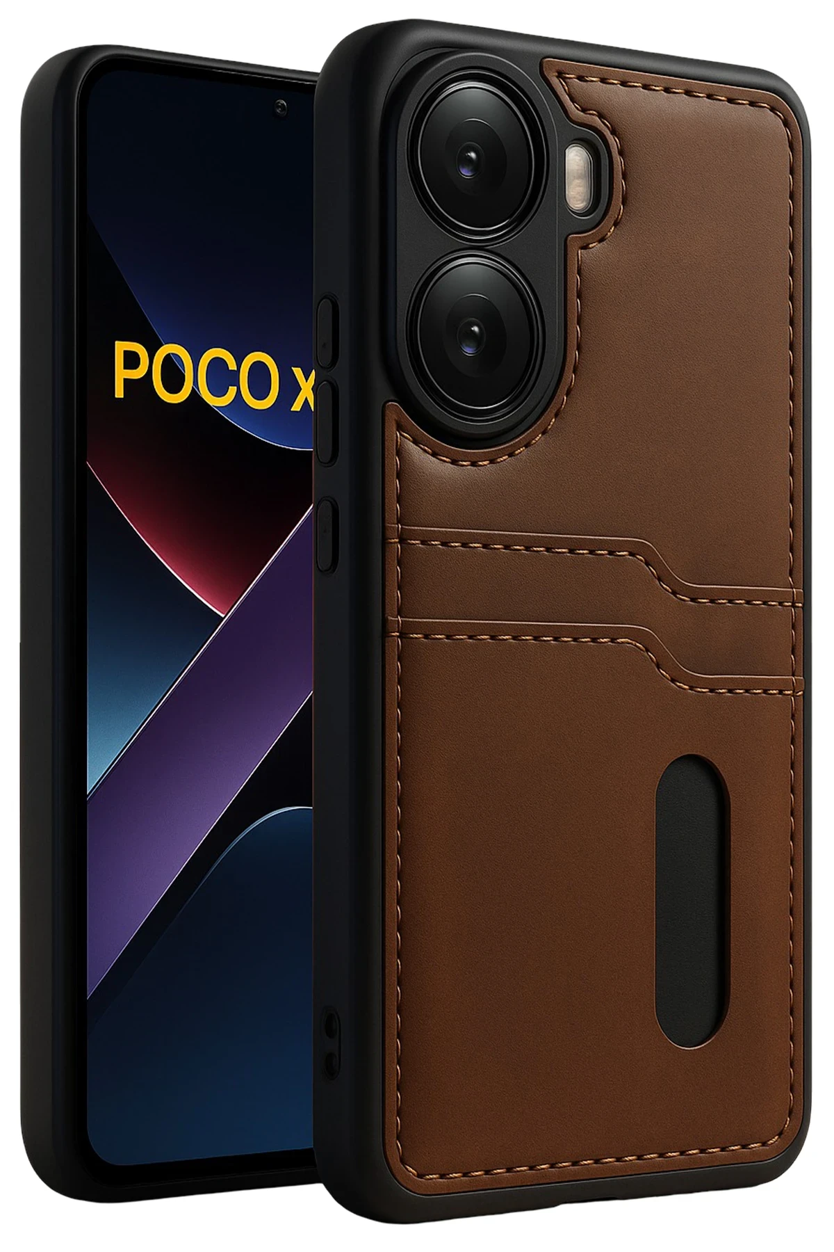 Newface Xiaomi Poco X7 Pro Kılıf Sara Kartvizitli Deri Kılıf - Taba