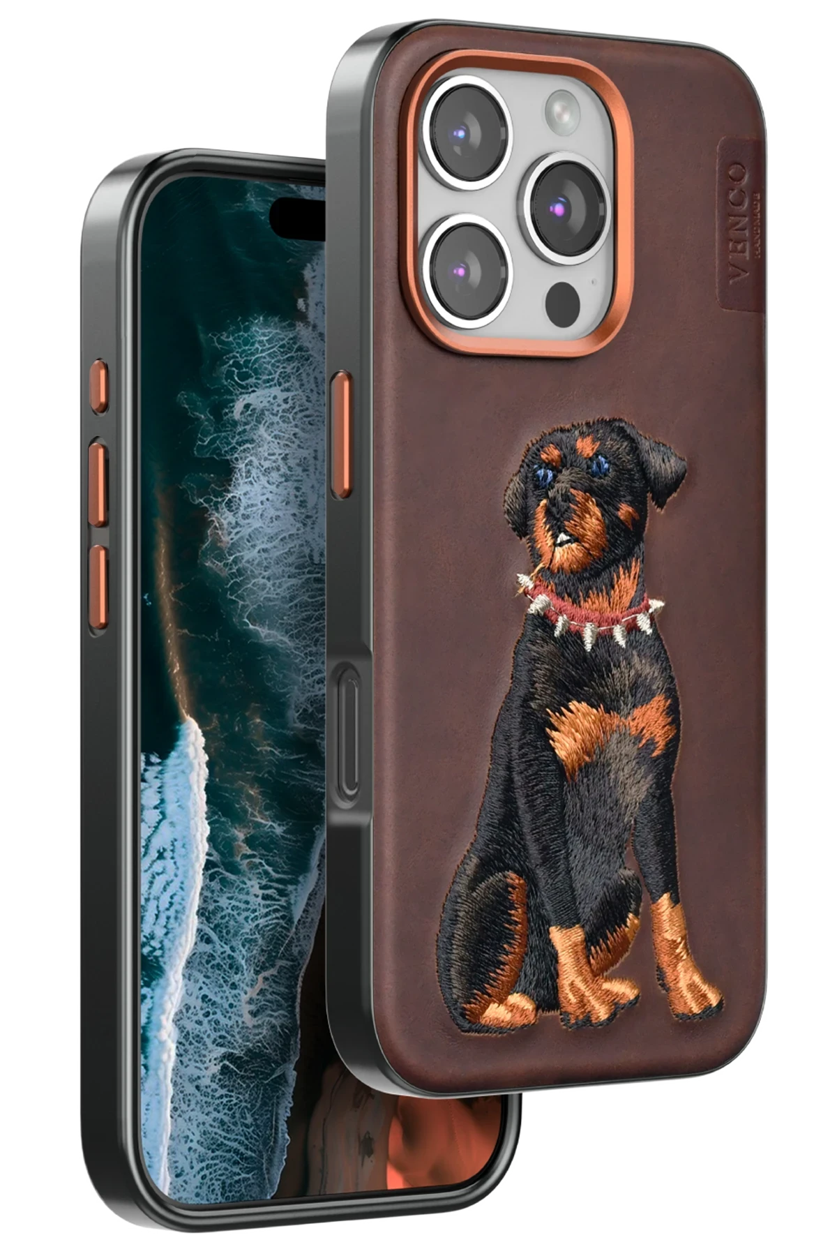 Venco iPhone 16 Pro Max Perma Desenli Kapak - Koyu Kahve