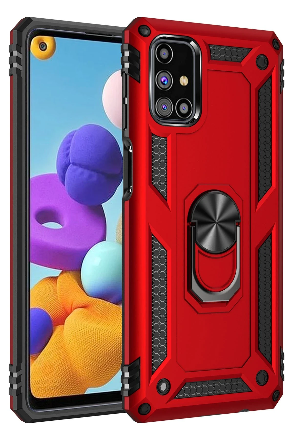 Newface Samsung Galaxy M31S Kılıf Sofya Yüzüklü Silikon Kapak - Kırmızı
