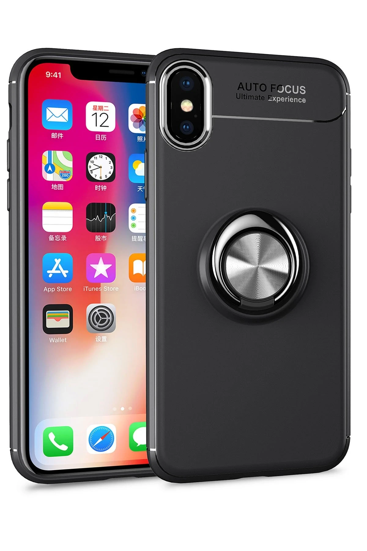 Newface iPhone XS Kılıf Range Yüzüklü Silikon - Siyah