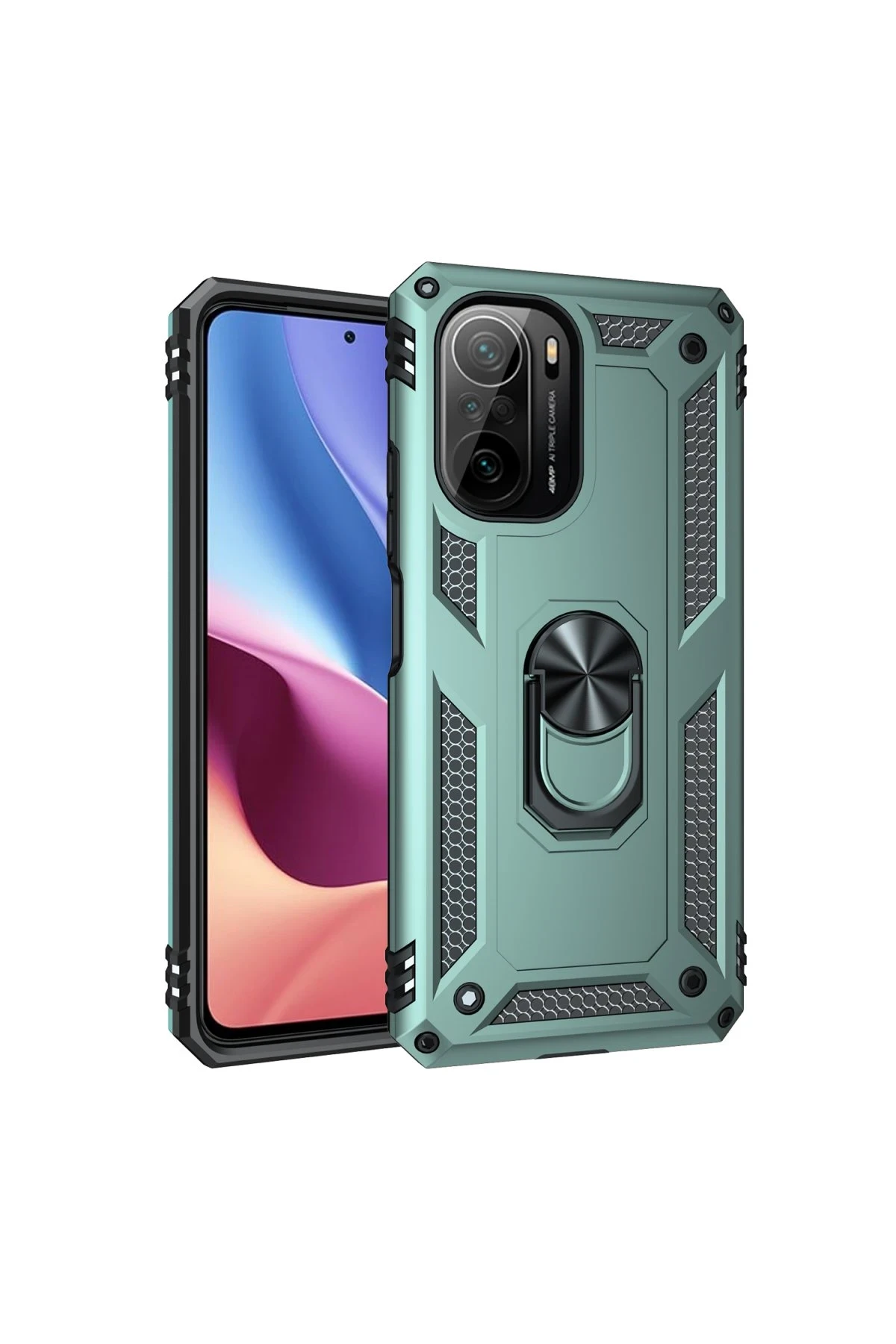 Newface Xiaomi Poco F3 Kılıf Sofya Yüzüklü Silikon Kapak - Yeşil