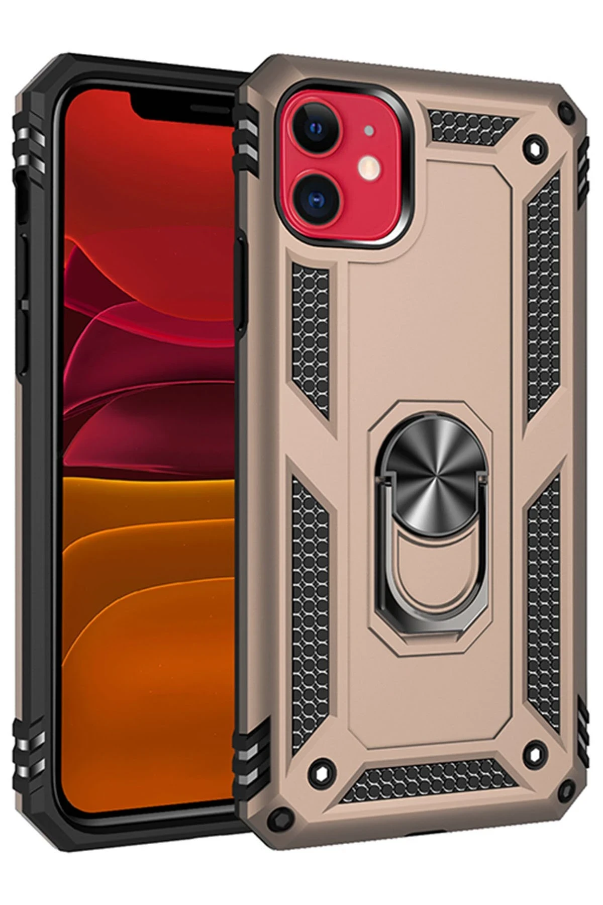Newface iPhone 11 Kılıf Sofya Yüzüklü Silikon Kapak - Gold