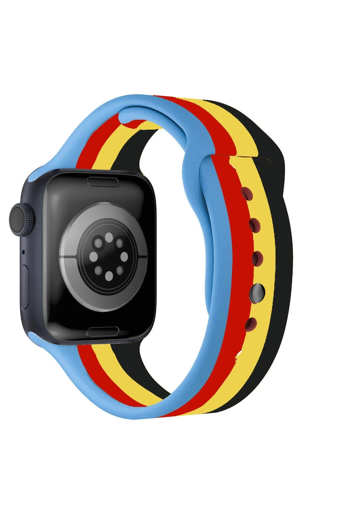 Newface Apple Watch 38mm Gökkuşağı Org Kordon - Siyah-Mavi