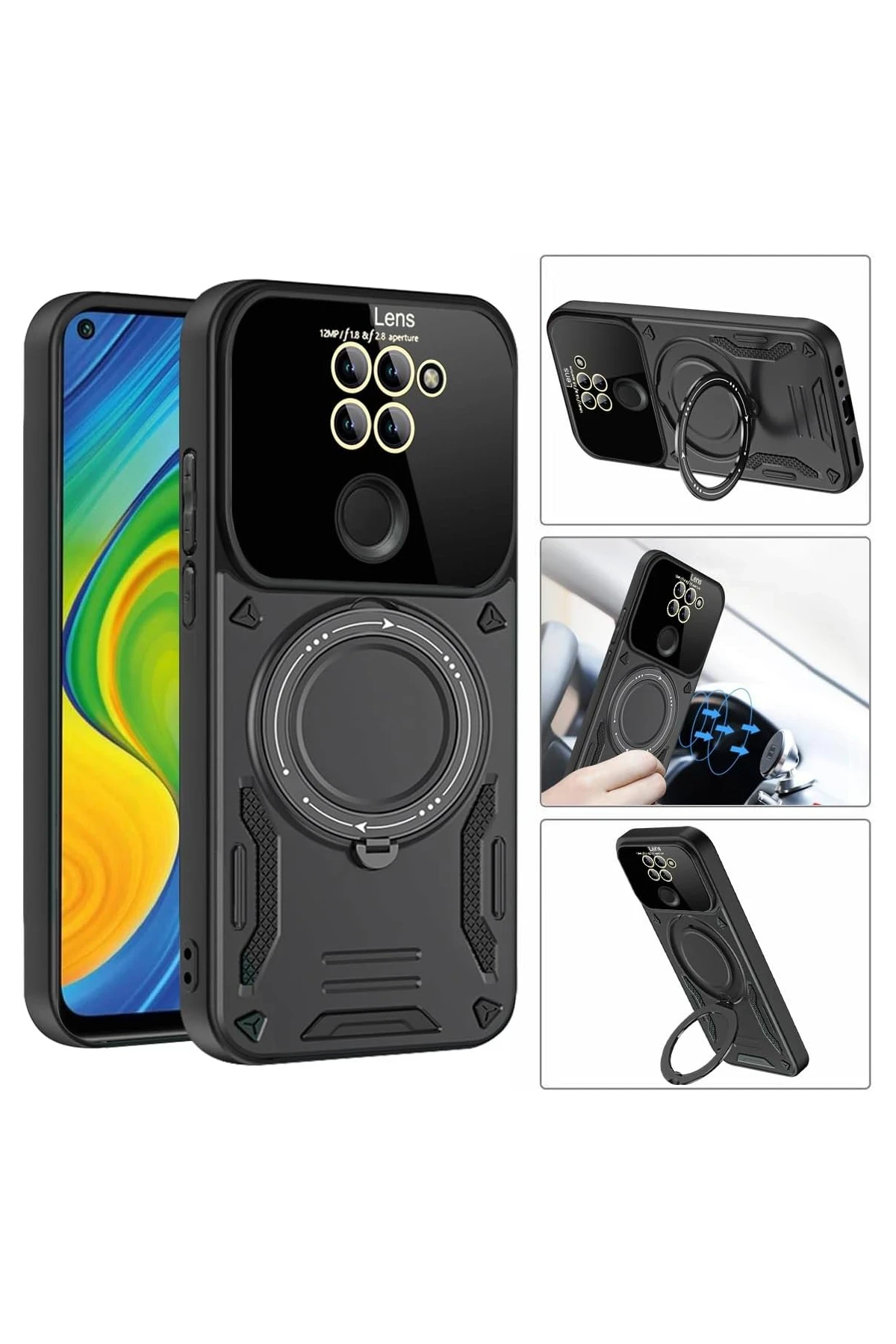 Newface Xiaomi Redmi Note 9 Joy Lens Standlı Kapak - Siyah