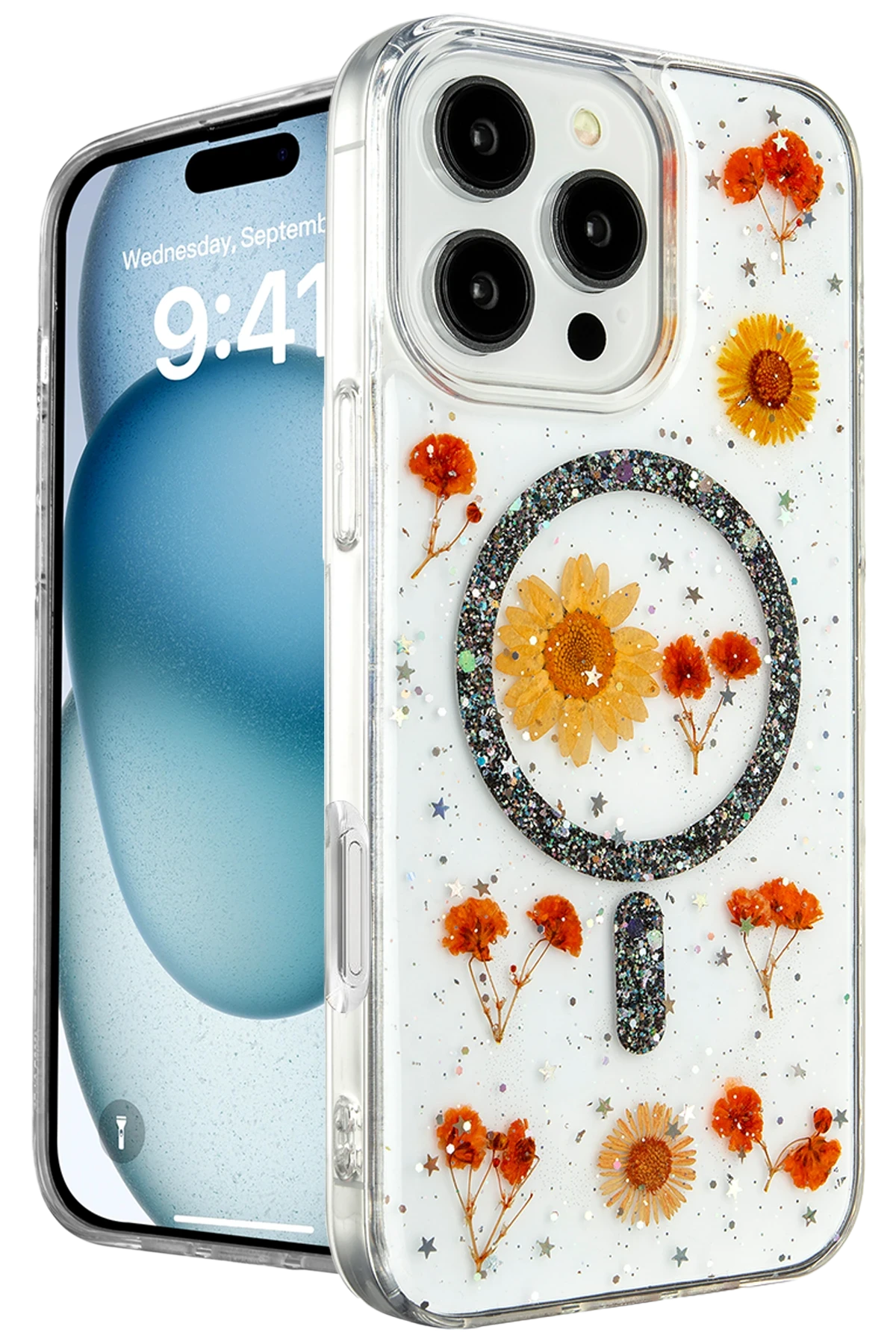 Newface iPhone 16 Pro Kılıf Daisy Simli Magsafe Kapak - Siyah