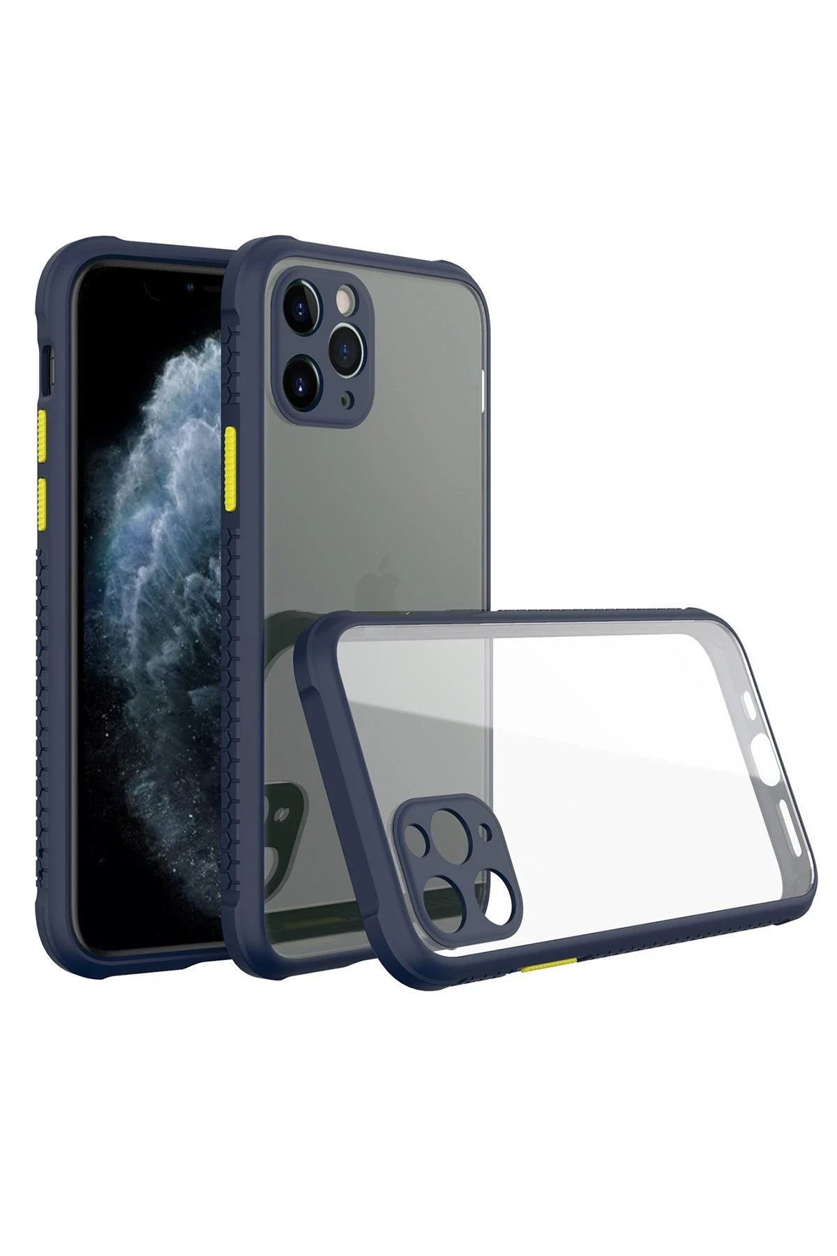 Newface iPhone 11 Pro Max Kılıf Miami Şeffaf Silikon - Lacivert