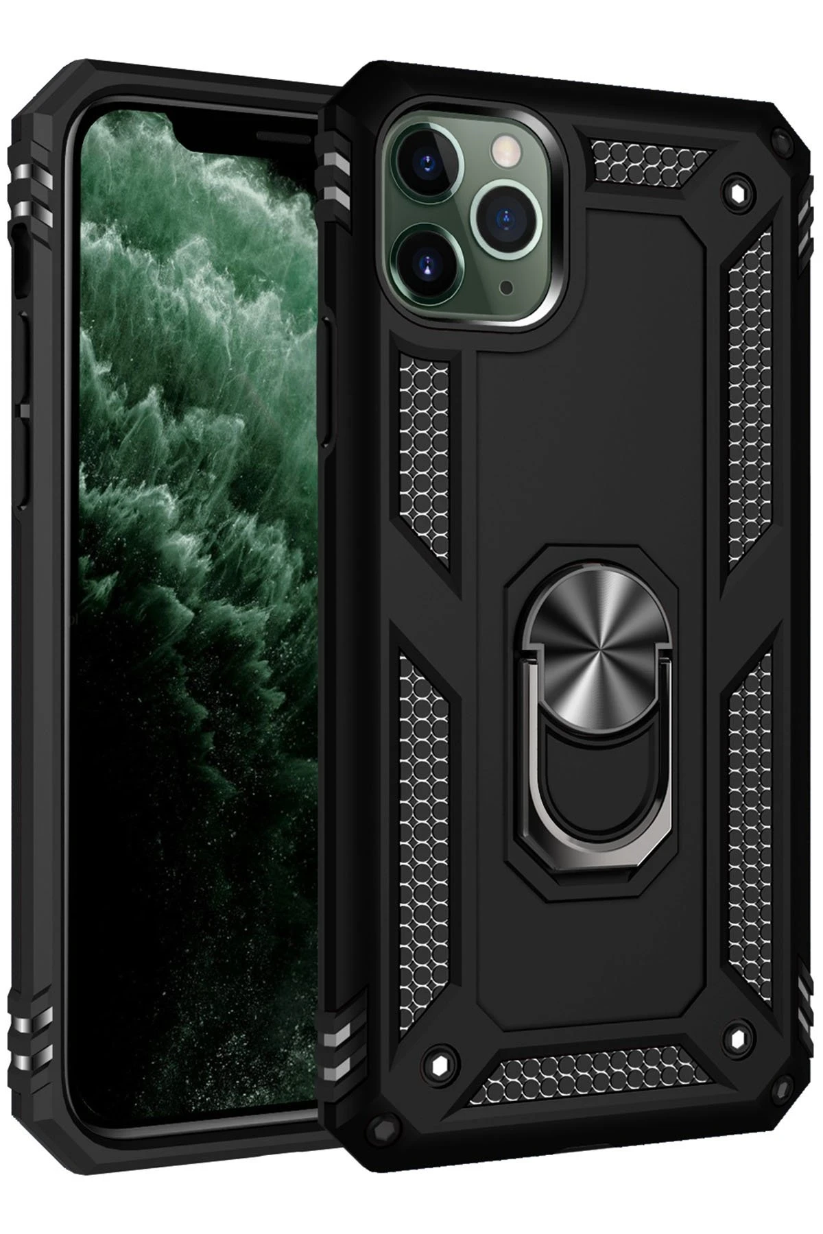 Newface iPhone 11 Pro Kılıf Sofya Yüzüklü Silikon Kapak - Siyah