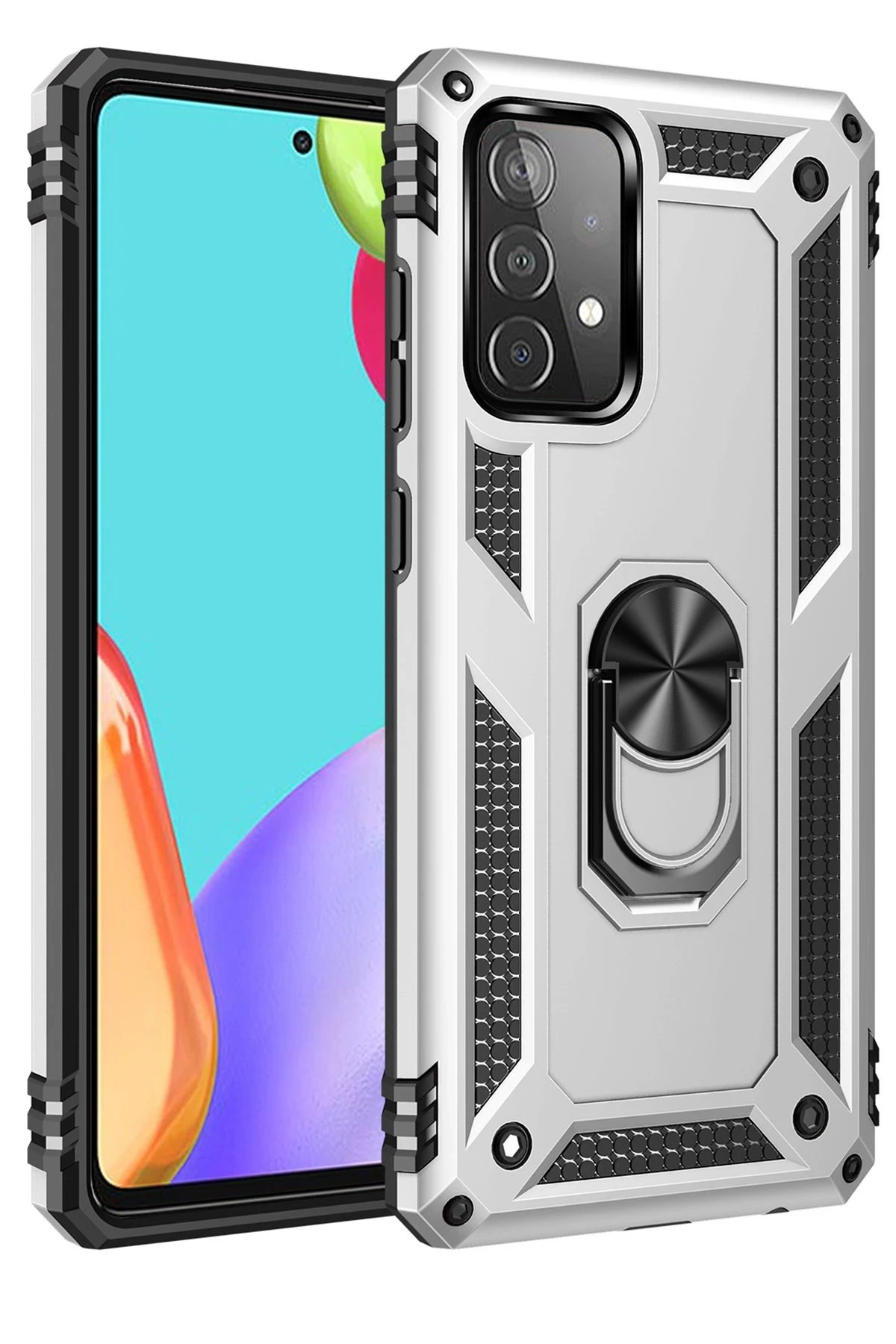 Newface Samsung Galaxy A52 Kılıf Sofya Yüzüklü Silikon Kapak - Gümüş