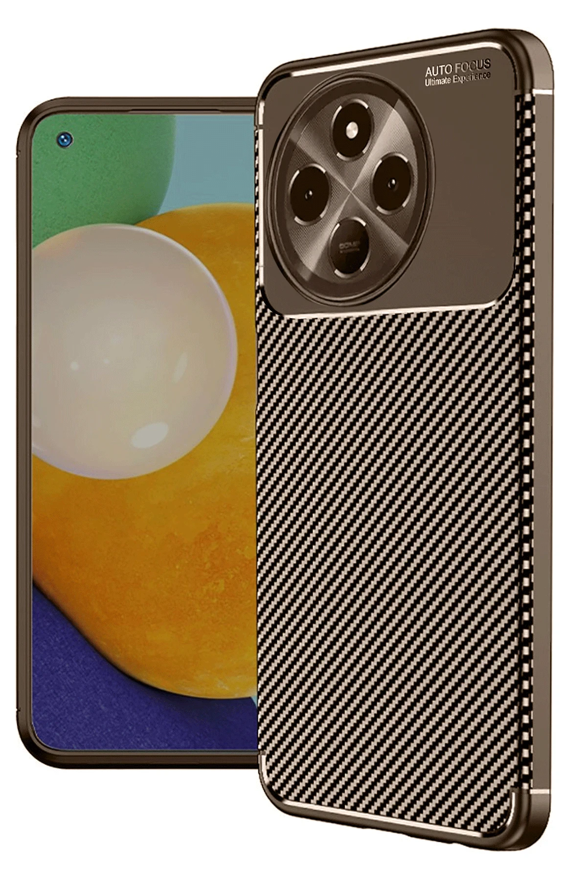 Newface Tecno Spark 30 Pro Kılıf Auto Focus Karbon Kapak - Kahverengi