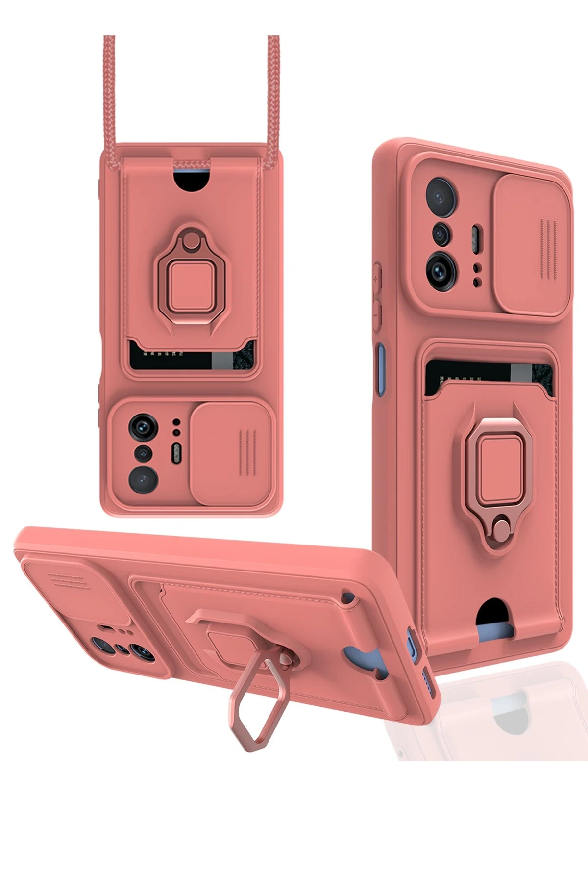 Newface Xiaomi Mi 11T Pro Kılıf Zuma Kartvizitli Yüzüklü Silikon - Pembe