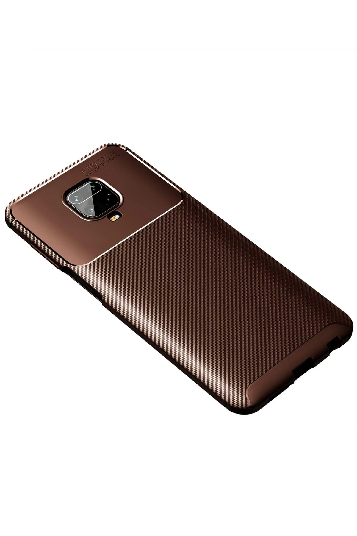 Newface Xiaomi Redmi Note 9 Pro Kılıf Auto Focus Karbon Kapak - Kahverengi