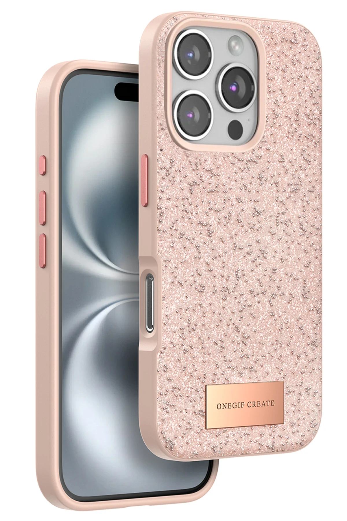 Onegif iPhone 16 Pro Max Bright Simli Kapak - Pembe
