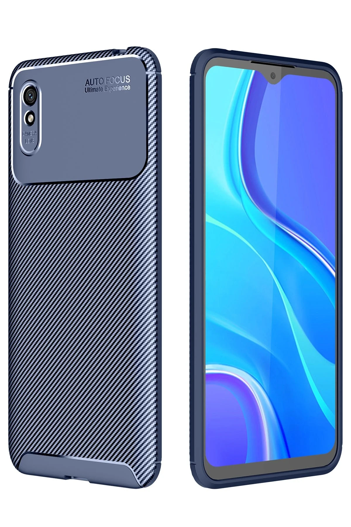 Newface Xiaomi Redmi 9A Kılıf Auto Focus Karbon Kapak - Lacivert
