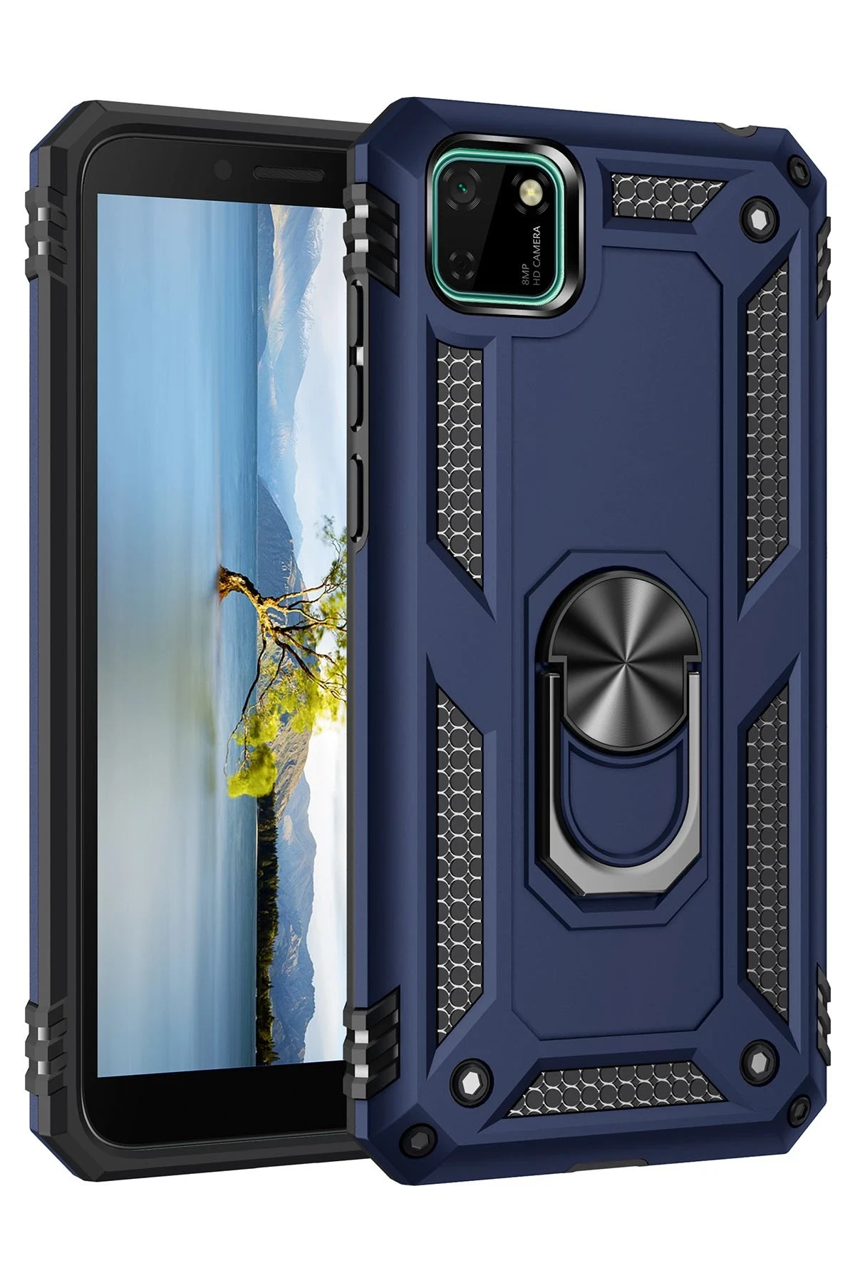 Newface Huawei Y5P Kılıf Sofya Yüzüklü Silikon Kapak - Lacivert