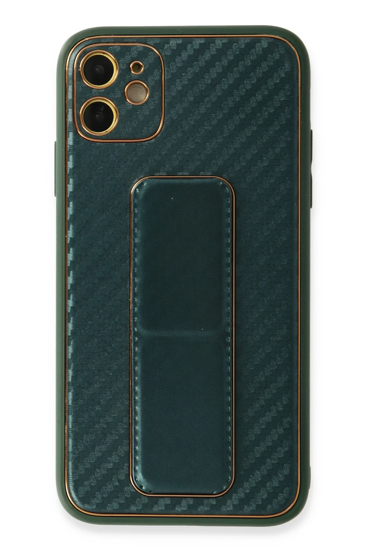 Newface iPhone 12 Kılıf Coco Karbon Standlı Kapak - Yeşil
