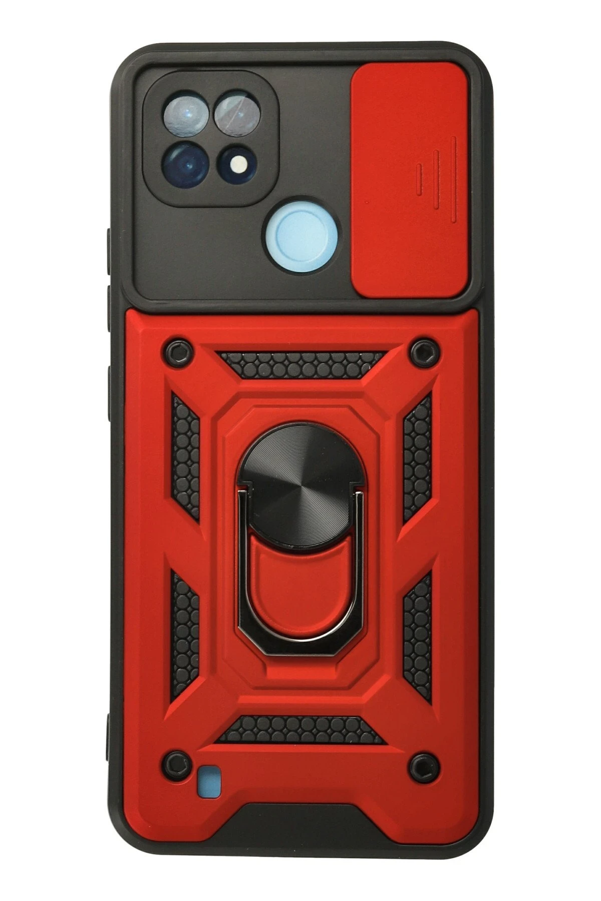 Newface Realme C21 Kılıf Pars Lens Yüzüklü Silikon - Kırmızı