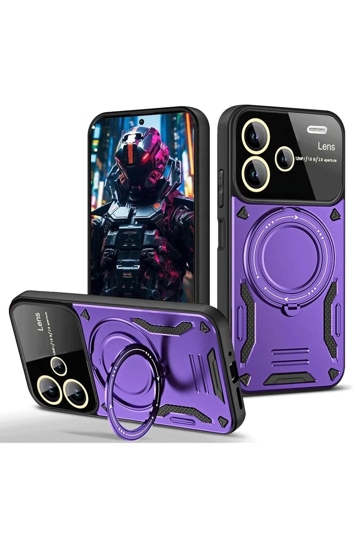 Newface Xiaomi Redmi Note 13 Pro Plus Joy Lens Standlı Kapak - Mor