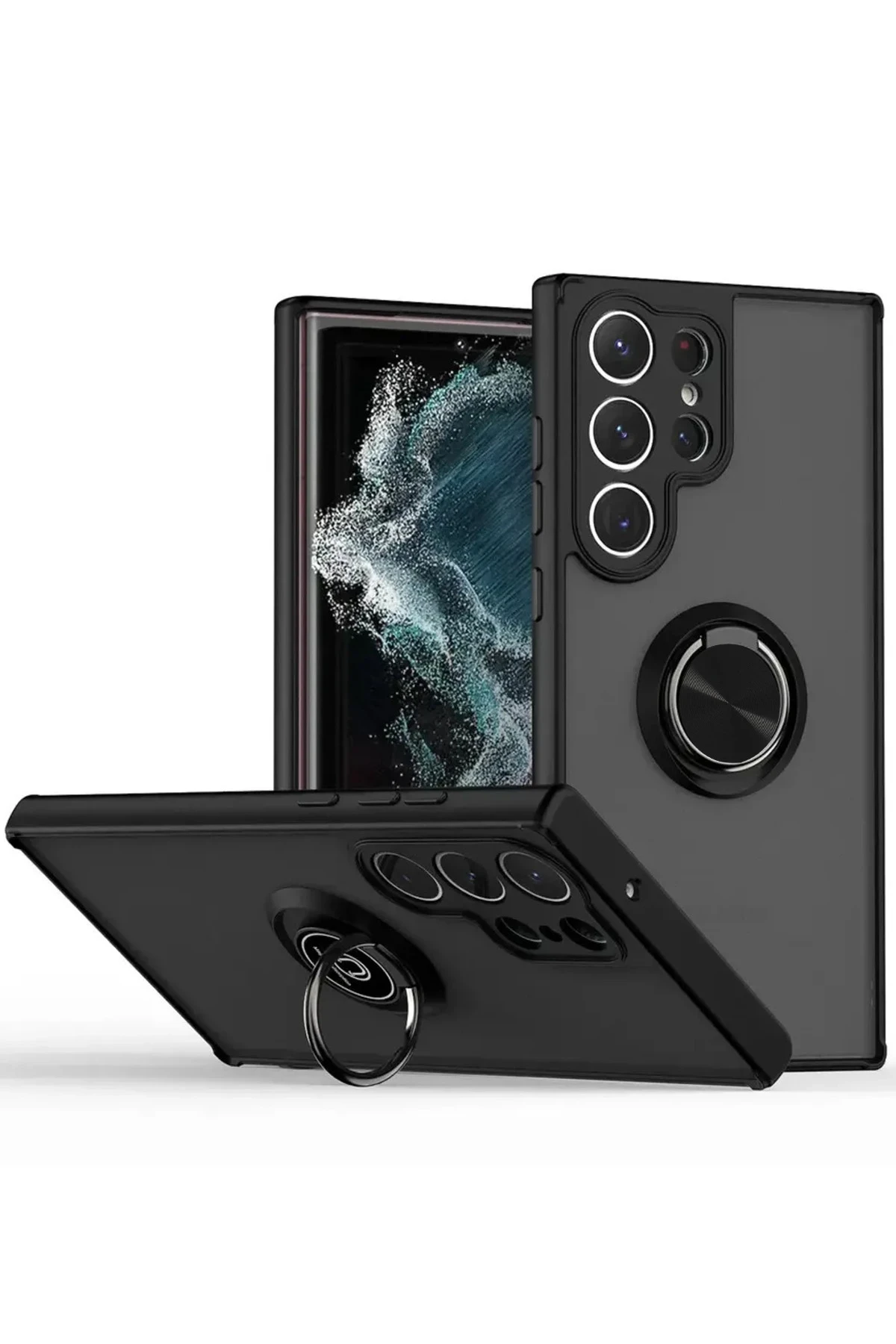 Newface Samsung Galaxy S25 Ultra Kılıf Montreal Yüzüklü Silikon Kapak - Siyah