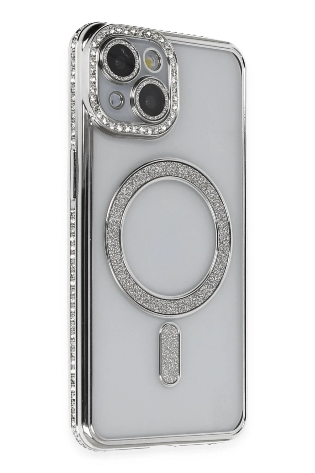 Newface iPhone 14 Kılıf Joke Simli Magneticsafe Kılıf - Gümüş