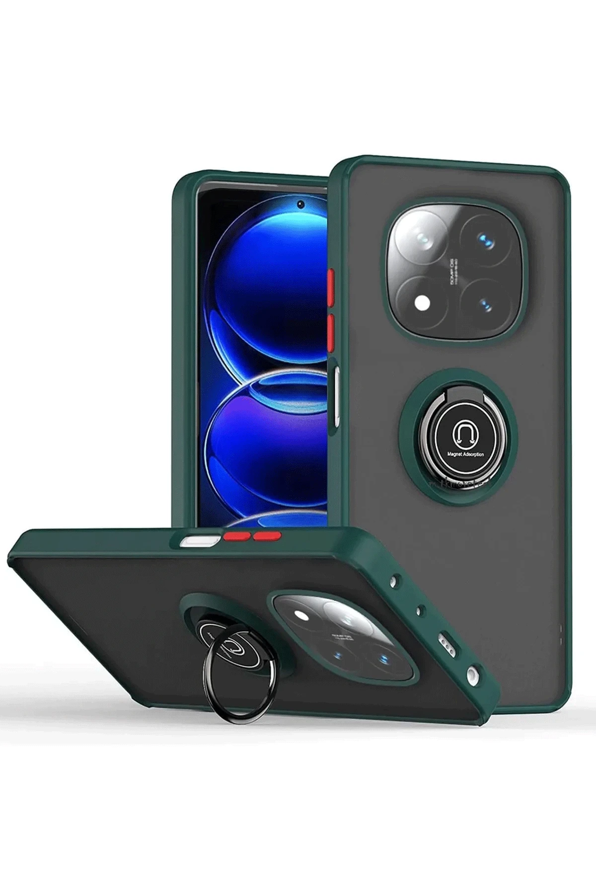 Newface Xiaomi Redmi Note 14 Pro 5G Kılıf Montreal Yüzüklü Silikon Kapak - Yeşil