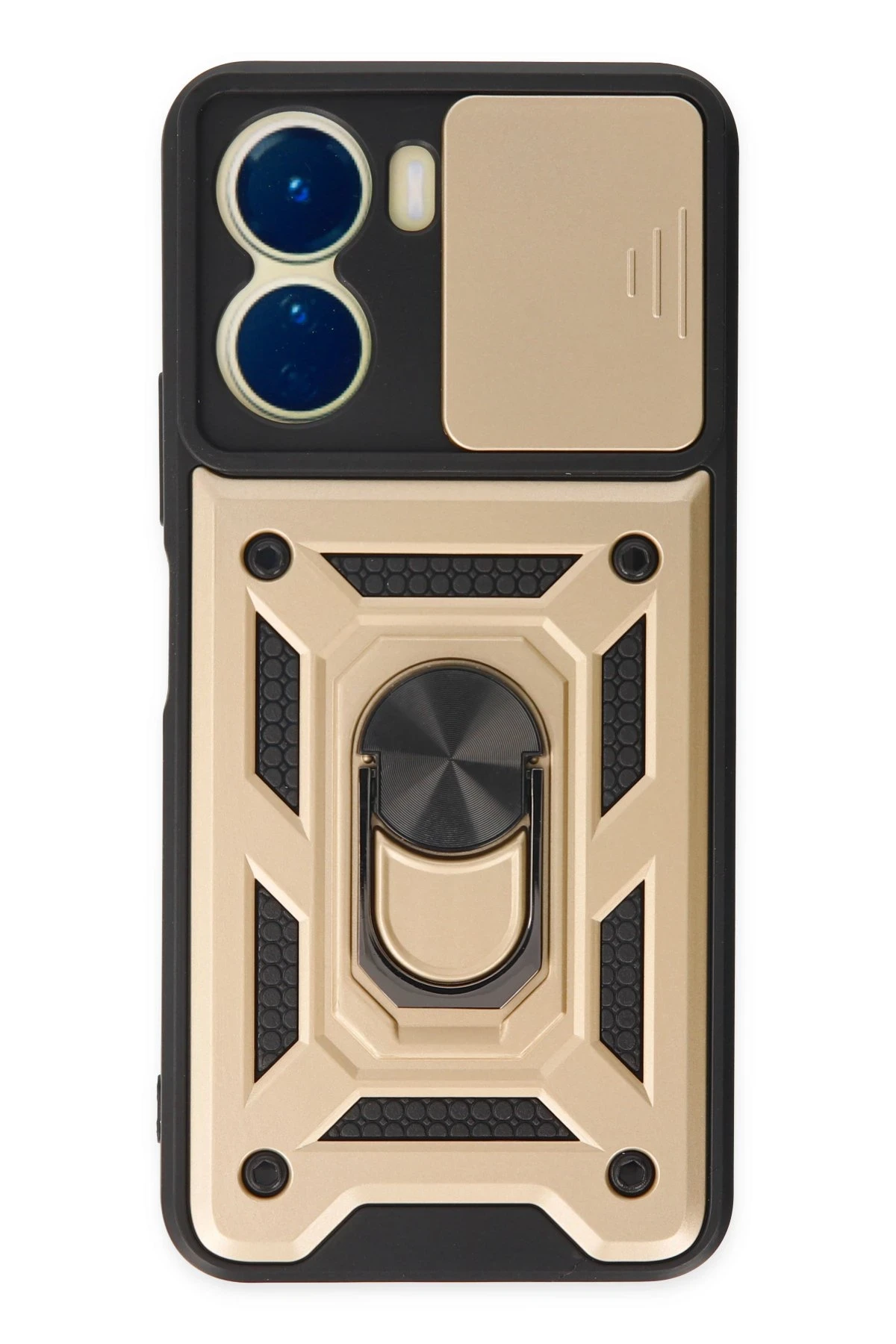 Newface Vivo Y16 Kılıf Pars Lens Yüzüklü Silikon - Gold