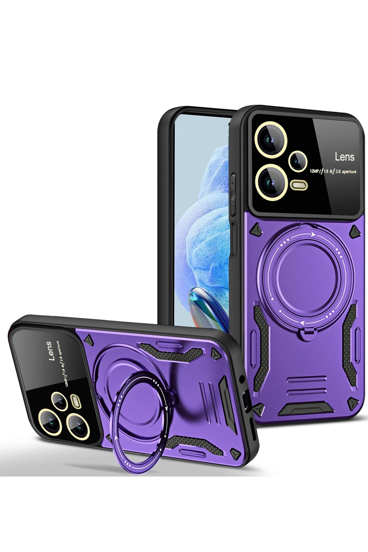 Newface Xiaomi Redmi Note 12 Pro 5G Kılıf Joy Lens Standlı Kapak - Mor