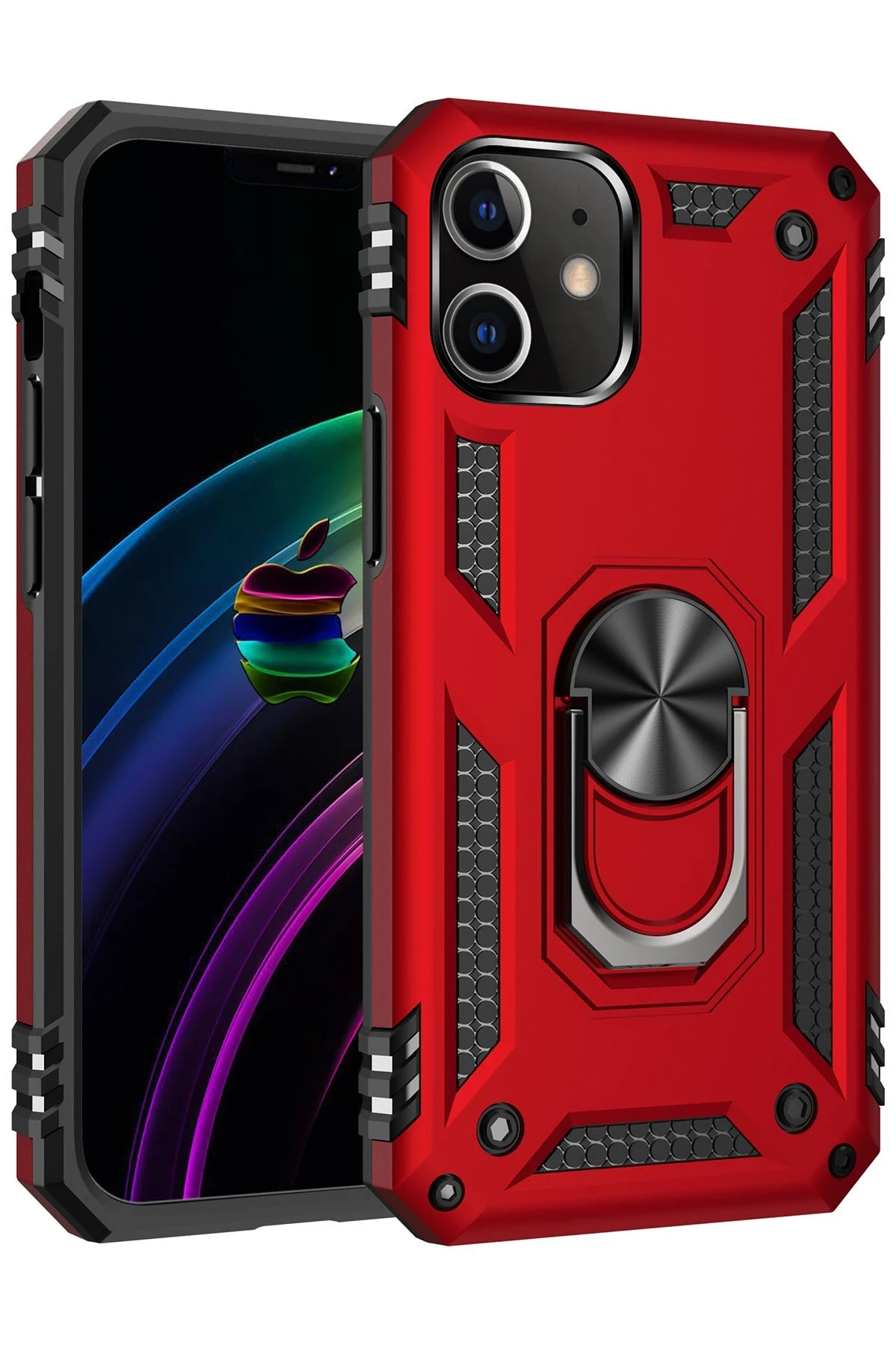 Newface iPhone 12 Mini Kılıf Sofya Yüzüklü Silikon Kapak - Kırmızı