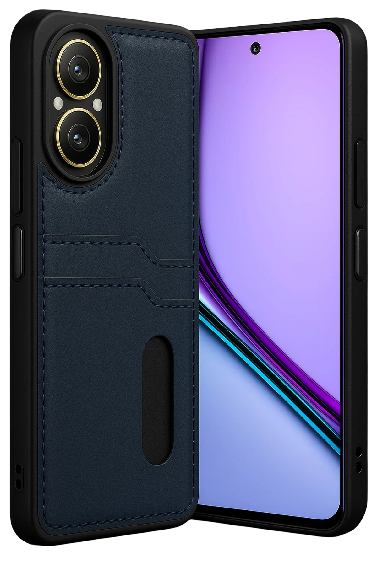 Newface Realme 12 Lite Kılıf Sara Kartvizitli Deri Kılıf - Lacivert