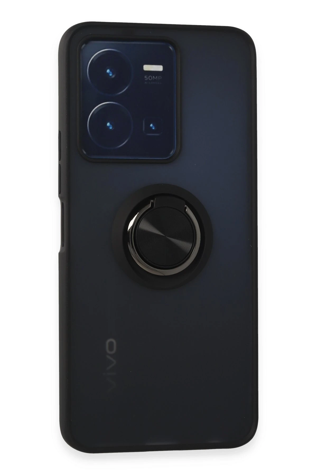 Newface Vivo Y35 Kılıf Montreal Yüzüklü Silikon Kapak - Siyah
