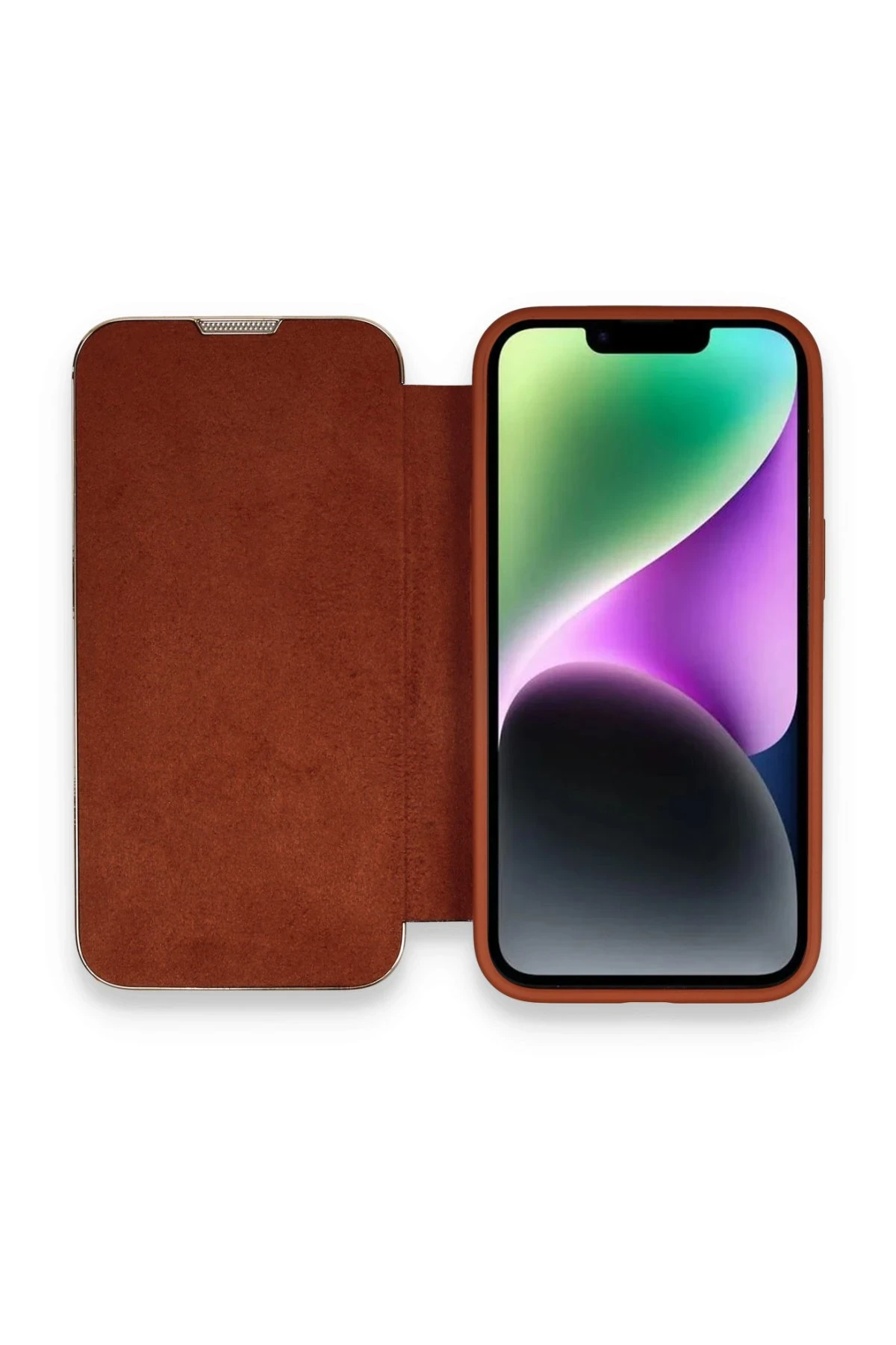 Newface iPhone 13 Pro Max Kılıf Dolpin Kapaklı - Kahverengi