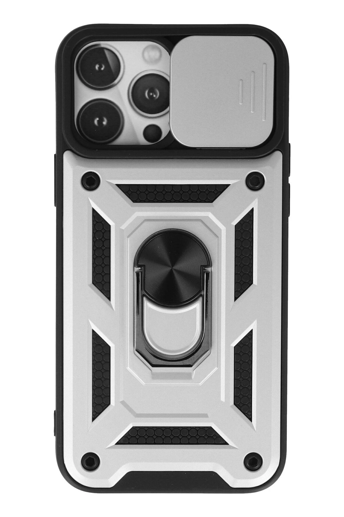 Newface iPhone 13 Pro Max Kılıf Pars Lens Yüzüklü Silikon - Gümüş