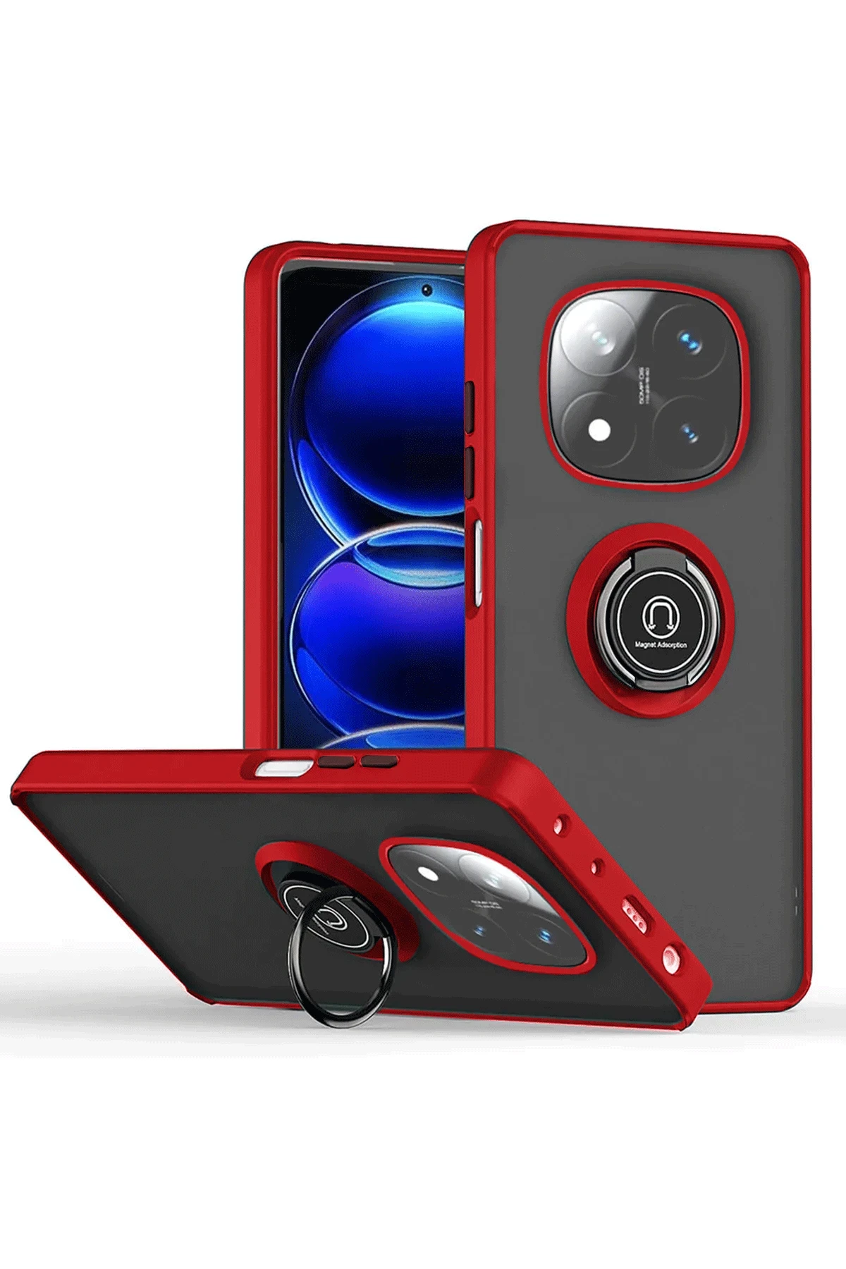 Newface Xiaomi Redmi Note 14 Pro 5G Kılıf Montreal Yüzüklü Silikon Kapak - Kırmızı